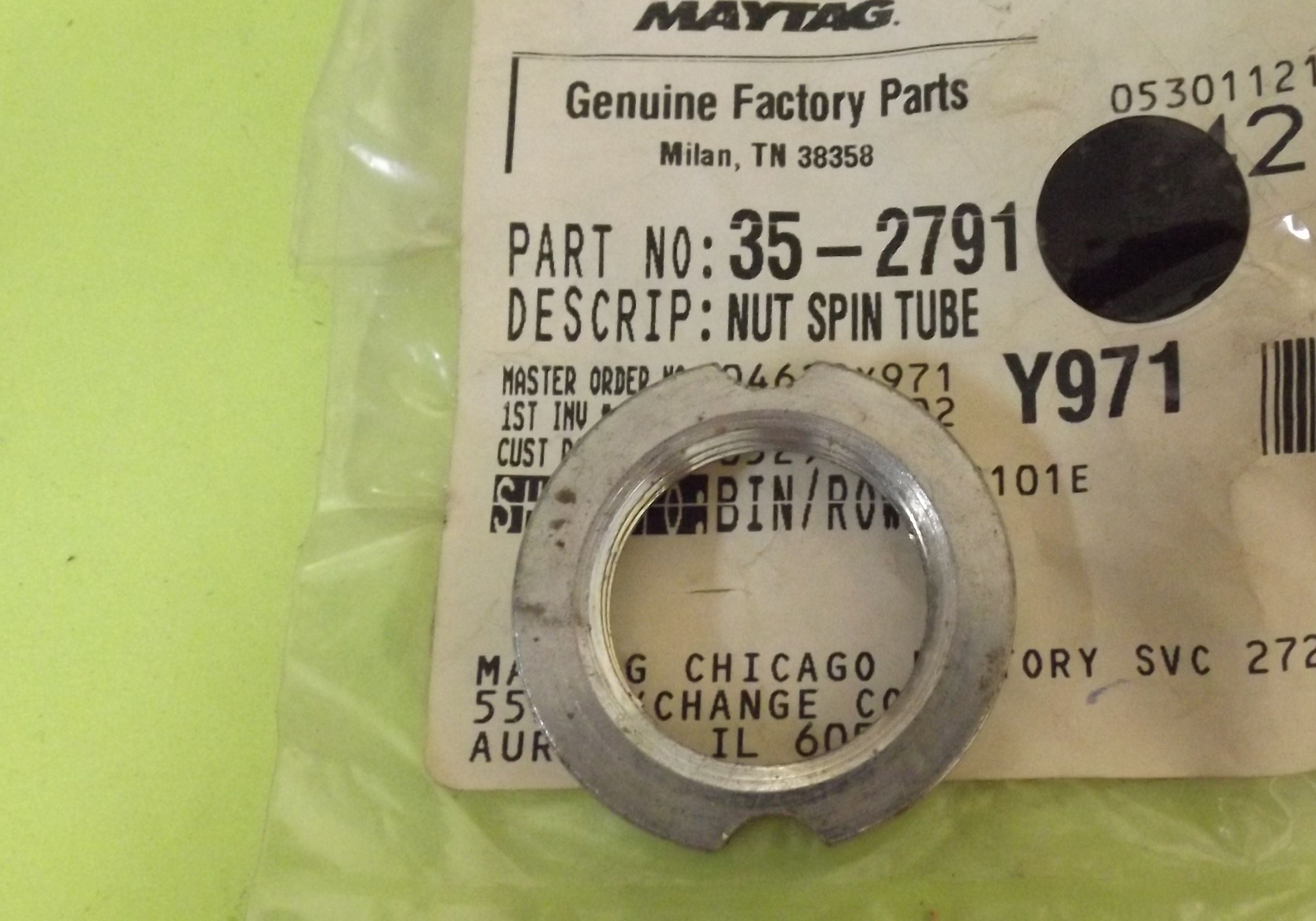 MAYTAG WASHER 35-2791 NUT SPIN TUBE (NEW) MAYTAG WASHER 35-2791 NUT SPIN TUBE (NEW)